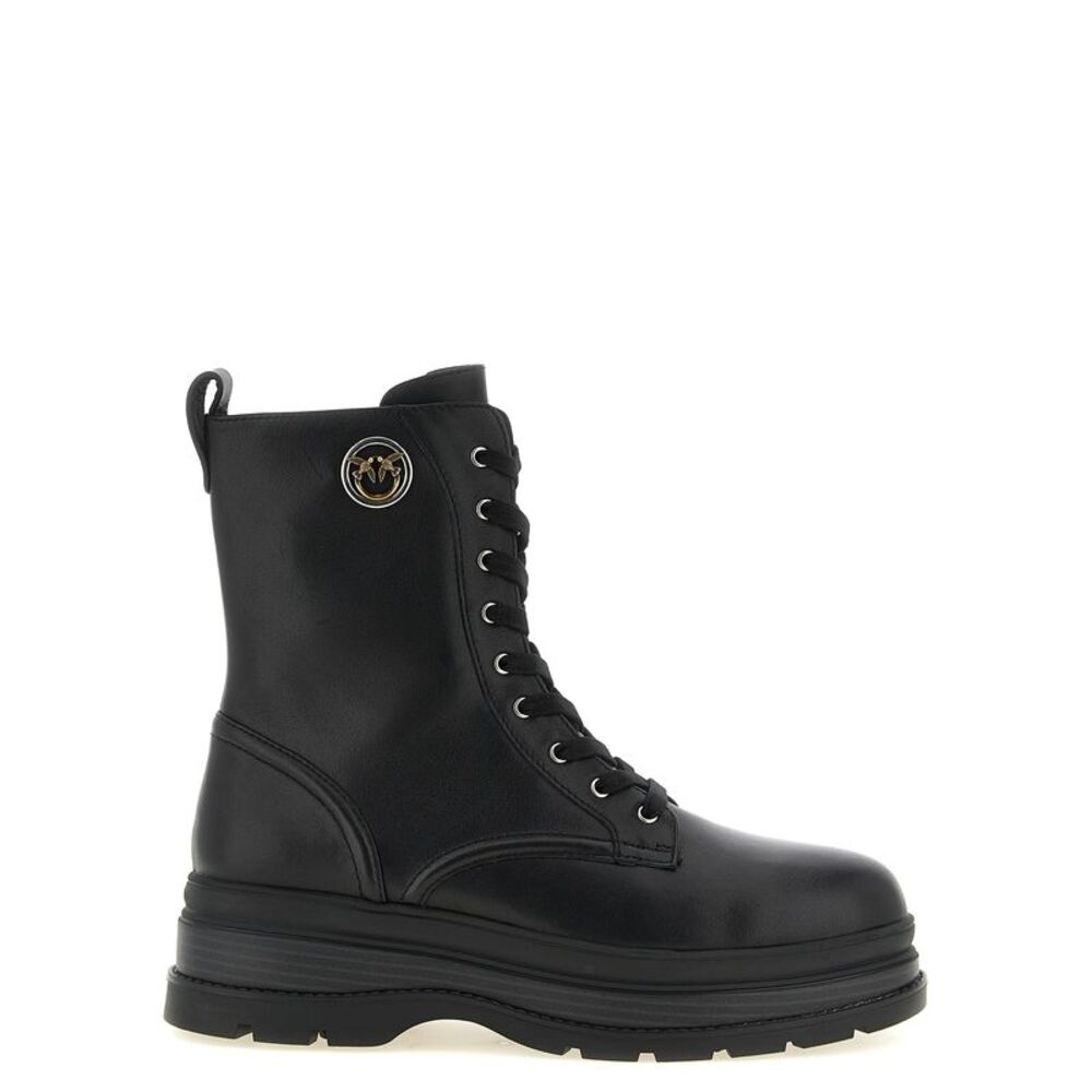 PINKO Black Cowhide Lace-Up Women's Boots